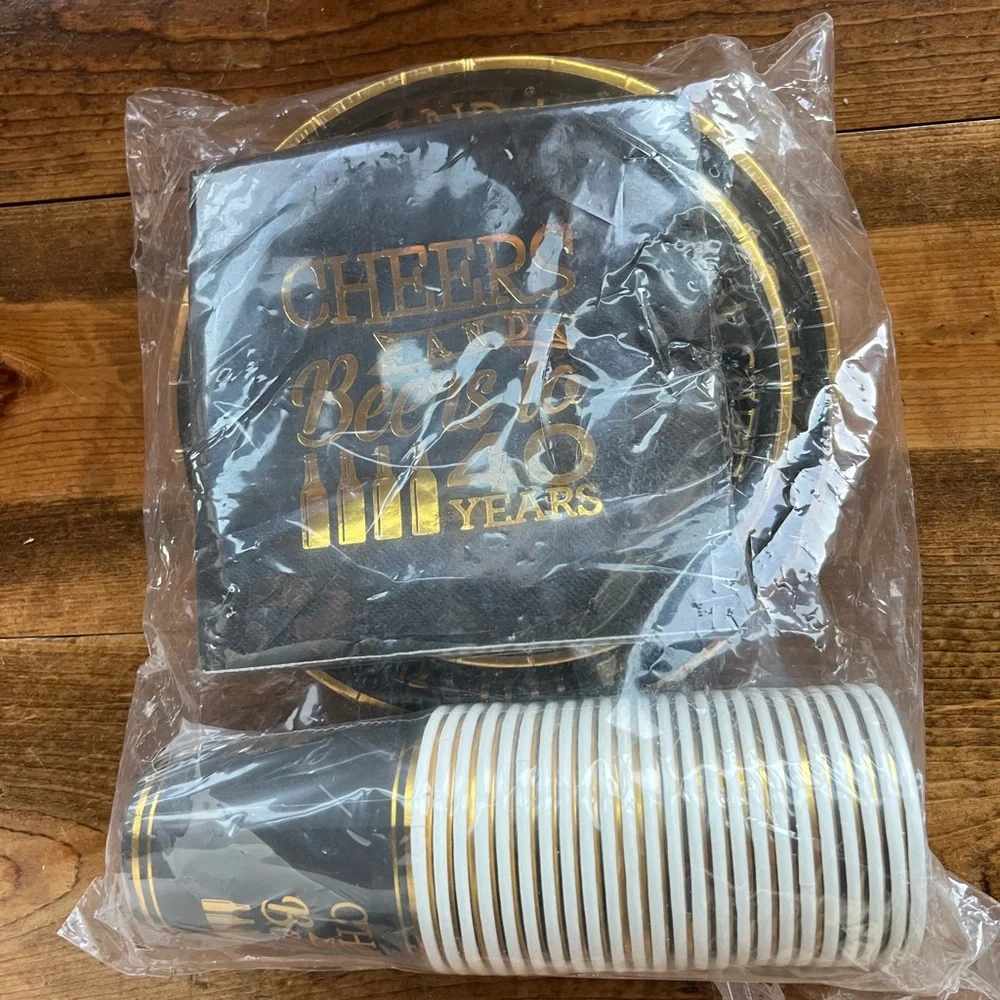 24 serving black gold paper product cheers and beers to 40 years +50 adl napkins